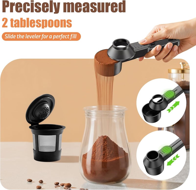 CAPMESSO Coffee Scoop & Funnel for Reusable K Cup Refillable Coffee Pods: 2 Tablespoon Coffee Measuring Scoop - Easy Slide Scoop for Ground Coffee, Protein Powder, Tea without Spilling (1 Pack) - Image 2